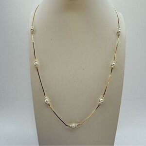 Avon Gold Tone Pearl Station Necklace 24” Minimalist Classic